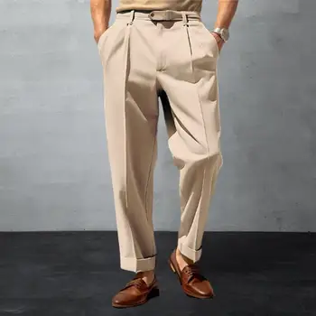 Мужские офисные брюки Стильный мужской костюм Брюки Удобная дышащая ткань со средней талией и широкими штанинами для формальной деловой офисной одежды 5