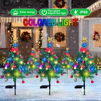  солнечные огни для рождественской елки, водонепроницаемые рождественские украшения на открытом воздухе, 4-цветное освещение, 2 режима декоративных огней, рождественский свет