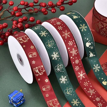 5 ярдов 25 мм Рождественские печатные ленты Лента Ремесла DIY Натуральная атласная лента Подарочные банты Швейная ткань Свадебное украшение вечеринки
