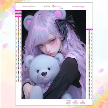 алмазная живопись фиолетовый розовый крутая модная девушка властная иллюстрация мультфильм мозаика вышивка медведь кукла бар украшение стены