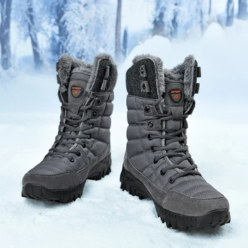 Мужские зимние зимние сапоги Супер теплые мужские походные ботинки Высококачественные водонепроницаемые кожаные высокие верх Мужские ботинки большого размера Кроссовки на открытом воздухе
