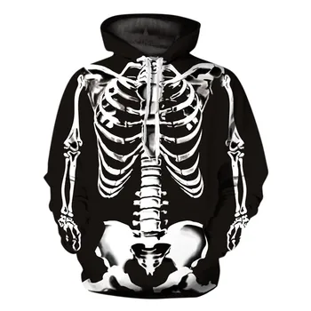 Y2k Толстовки со скелетом Мужские пуловеры с капюшоном Гранж Осень Зима с 3D-принтом Свободная толстовка с капюшоном Оверсайз Готика Ретро Харадзюку Толстовка