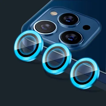 1 ПК для iPhone 15 Plus 14 13 Pro Max 12 Mini Luminous Camera Lens Protector Металлическое кольцо Закаленное стекло Защитная пленка для камеры