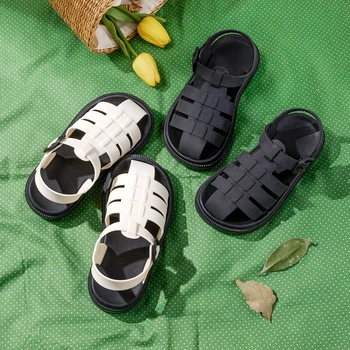 Веселый Марио Сандалии для девочек лето новые детские сандалии мода баотоу сандалии стиль принцессы мальчики римская обувь