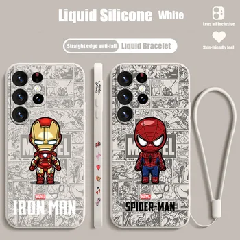 Чехол для телефона Marvel Q Version Heroes для Samsung S23 S22 S21 S20 Fe S10 Note 20 10 Ultra Lite Plus Жидкая левая веревочная крышка 1