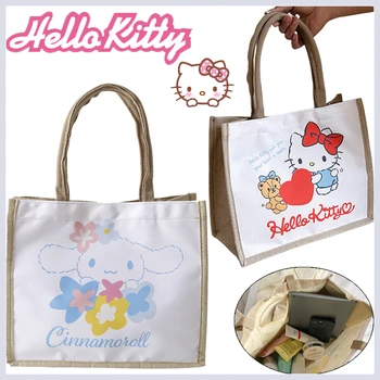 Sanrio Холщ Сумки Через Плечо Hello Kitty MyMelody Cinnamoroll Женская повседневная сумка большой емкости Мультяшная сумка для путешествий Shopper Tote Bag