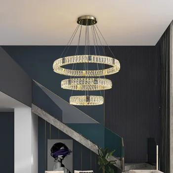 Современная роскошная светодиодная круглая хрустальная большая люстра освещение вилла лестница гостиная свет ресторан подвесной светильник холл отеля