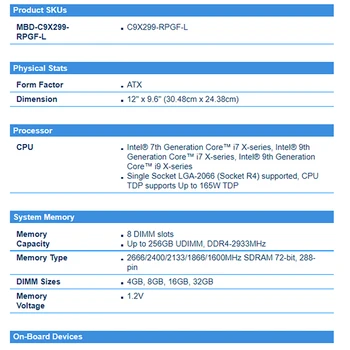 серверная материнская плата для Supermicro X299 LGA2066 Поддержка Core x 4-way GPU Глубокое обучение C9X299-RPGF-L 4