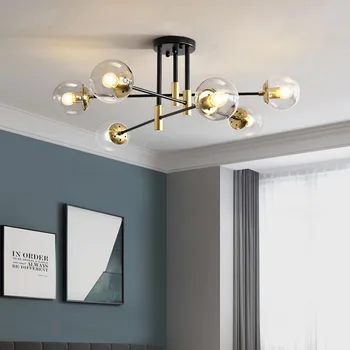 современный светодиодный простой дизайн золотой стеклянный шар потолочная люстра подвесной светильник внутреннее освещение для гостиной, спальни, столовой