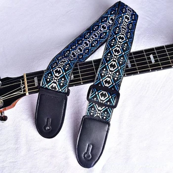 красочный вышитый синий гитарный ремень акустическая электрическая бас-гитара укулеле хлопковый плечевой ремень регулируемый широкий для мужчин детей