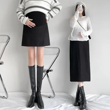 Разборные юбки для беременных новая осень большие ярды черная короткая юбка с высокой талией показывают тонкую длинную одним словом