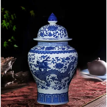 ваза классическая синяя и белая фарфоровая церковь дракона храм керамический имбирный горшок ваза украшение дома бесплатная доставка китайский стиль династии Мин
