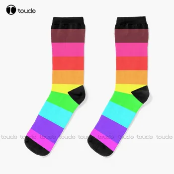  Неоновые пастельные носки с флагом ЛГБТ Забавные художественные уличные носки Красочные мультяшные носки 360 ° Цифровая печать Рождественский новогодний подарок на заказ