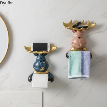 DyuIhr Nordic творческий абстрактный животный держатель для бумажных полотенец смола ремесла домашняя ванная комната вешалка для полотенец настенный бесплатный перфоратор