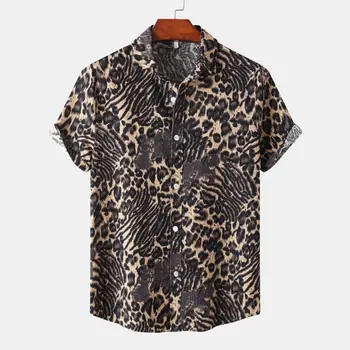 2023 Летняя новая мода Мужская рубашка с леопардовым принтом Повседневная мужская топы с коротким рукавом Сексуальные уличные рубашки Футболки для мужчин 5xl