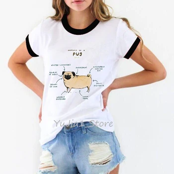 Анатомия мопса собака животный принт футболка женская футболка с графическим рисунком femme harajuku kawaii одежда белая футболка уличная одежда топы