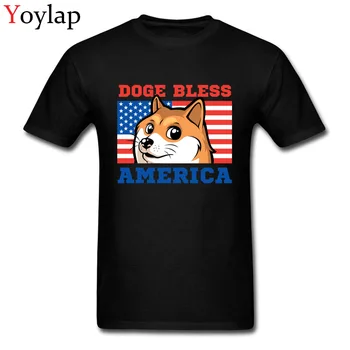 Веселая футболка Single Doge Bless America 2018 Cartoon Print Мужские футболки с коротким рукавом Черный топ Футболки Колледж Модный