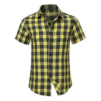 LUCLESAM Мужская рубашка в клетку с лацканами Однобортные рубашки с короткими рукавами 2023 Летняя повседневная гавайская рубашка мужская одежда 1