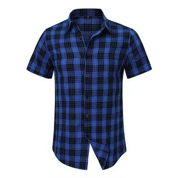 LUCLESAM Мужская рубашка в клетку с лацканами Однобортные рубашки с короткими рукавами 2023 Летняя повседневная гавайская рубашка мужская одежда 2