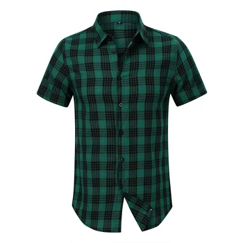 LUCLESAM Мужская рубашка в клетку с лацканами Однобортные рубашки с короткими рукавами 2023 Летняя повседневная гавайская рубашка мужская одежда 3