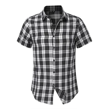 LUCLESAM Мужская рубашка в клетку с лацканами Однобортные рубашки с короткими рукавами 2023 Летняя повседневная гавайская рубашка мужская одежда 5