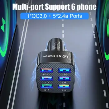 75 Вт Автомобильное зарядное устройство Quick Charge 3.0 15A 6 портов USB Зарядное устройство для IPhone 13 12 Pro Samsung Зарядное устройство для мобильного телефона V3S5