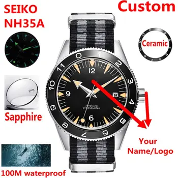 Custom Luxury Brand NH35 Автоматические военные мужские часы Сапфировая керамика Светящиеся спортивные мужские часы 10 бар Механические наручные часы