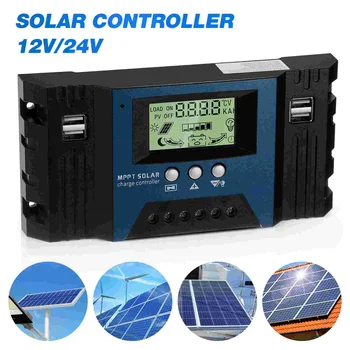 Солнечный контроллер заряда 12 В 24 В 100 А MPPT Автоматический контроллер солнечной панели Солнечный регулятор с ЖК-экраном, подходящий для небольшой солнечной системы 1