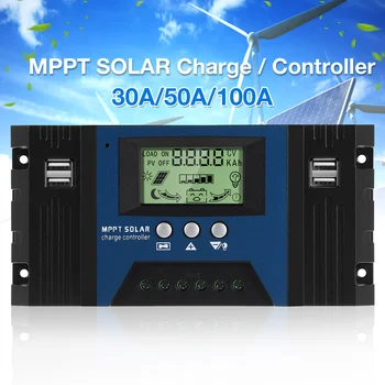 Солнечный контроллер заряда 12 В 24 В 100 А MPPT Автоматический контроллер солнечной панели Солнечный регулятор с ЖК-экраном, подходящий для небольшой солнечной системы 2