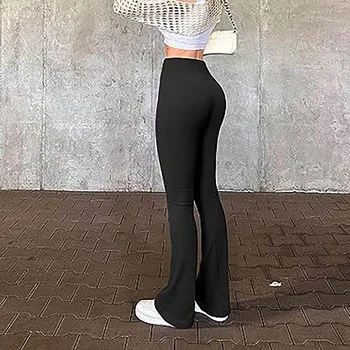 Женские брюки для йоги для спорта и отдыха 2023 года Ребристые брюки-клеш с высокой талией Леггинсы