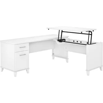 Bush Furniture Somerset 72W 3-позиционный L-образный стол для сидения и стояния в белом цвете