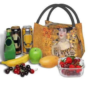 Gustav Klimt Изолированная сумка для ланча для женщин Многоразовый символизм Художественный холодильник Thermal Bento Box Office Пикник Дорожная сумка через плечо 5