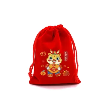 24 новый мультяшный дракон узор Fu мешок конфеты закуски изысканные подарки красный бархат сумка для хранения маленькая тканевая сумка 2