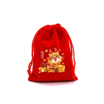 24 новый мультяшный дракон узор Fu мешок конфеты закуски изысканные подарки красный бархат сумка для хранения маленькая тканевая сумка 5