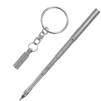 Выдвижной брелок в форме ручки Мини Металлический брелок для ключей Портативный телескопический шариковый ручка из нержавеющей стали Брелок Инструменты