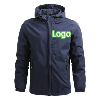 Custom Your LOGO Куртки с капюшоном для мужчин Молния Твердая Ветрозащитная Y2k Мода Повседневная Весна Осень На открытом воздухе Уличная одежда Мужские пальто 0