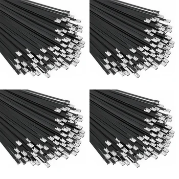 Металлические стяжки Черный 400 шт. 11,8-дюймовый кабельный стяжка из нержавеющей стали 304 с эпоксидным покрытием для машин, транспортных средств, ферм, кабелей
