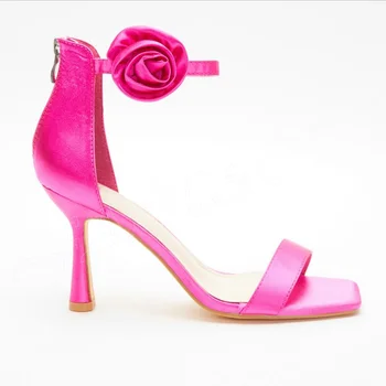 розовая роза декор сандалии назад на шпильке шпилька обувь на высоком каблуке для женщин свадебная обувь с пряжкой на щиколотке 2023 Zapatos Para Mujere