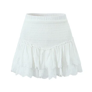 Черные мини-юбки для женщин 2023 Летняя кавайная белая юбка y2k одежда уличная женская корейская модная кружевная юбка с рюшами kawaii