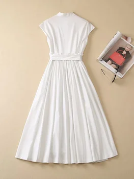 Летнее платье-рубашка с цветочным принтом 100% хлопок Белый женский 2023 Подиум Дизайнер Однобортный Повседневный Vestidos Праздничные халаты 0