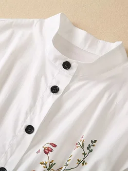 Летнее платье-рубашка с цветочным принтом 100% хлопок Белый женский 2023 Подиум Дизайнер Однобортный Повседневный Vestidos Праздничные халаты 1