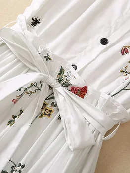 Летнее платье-рубашка с цветочным принтом 100% хлопок Белый женский 2023 Подиум Дизайнер Однобортный Повседневный Vestidos Праздничные халаты 2