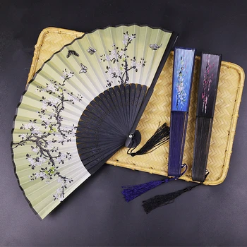  1 шт. Антикварный складной шелковый веер Портативный бамбуковый ручка в китайском стиле Карманный ручной веер 4