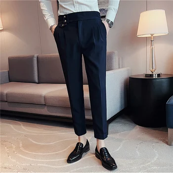Новые весенние и летние брюки с высокой талией деловой повседневный костюм брюки высокое качество slim fit модная мужская одежда формальные брюки hommes