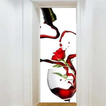 Красное вино Дверные наклейки Креативные 3D бутылки Самоклеящиеся обои на двери DIY Ремонт Водонепроницаемый плакат для декора спальни
