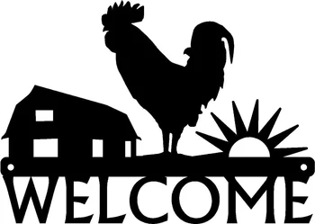 HelloYoung Sunrise on Farm Rooster Welcome Sign - 12-дюймовая металлическая стена Искусство Домашнее Внутреннее и Внешнее Украшение 1