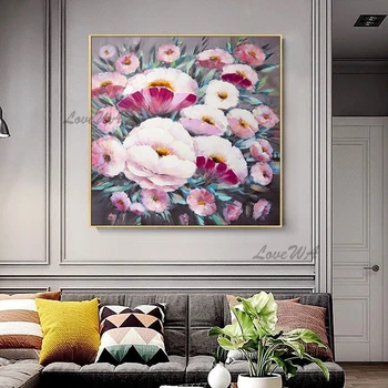 холст без рамы современное искусство настенная живопись высокое качество розовый акрил абстрактные цветы картины оптом дешево и красиво