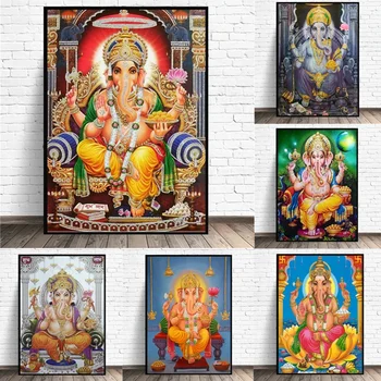Индия Индуистский Слон Бог Ганеша Храм Религия Искусство Картина Печать Шелковый Плакат Домашний Настенный Декор