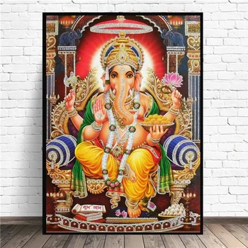 Индия Индуистский Слон Бог Ганеша Храм Религия Искусство Картина Печать Шелковый Плакат Домашний Настенный Декор 1
