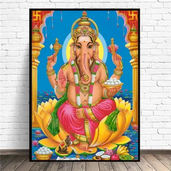 Индия Индуистский Слон Бог Ганеша Храм Религия Искусство Картина Печать Шелковый Плакат Домашний Настенный Декор 3